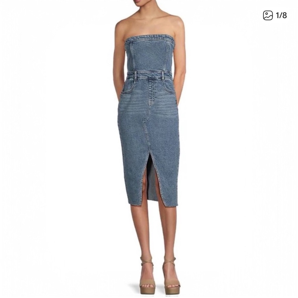 Gianni Bini Strapless Denim Slit Midi Dress